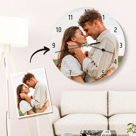 Custom Photo Wall Clock – Personalized Romantic Couple Picture Clock for Home Déco