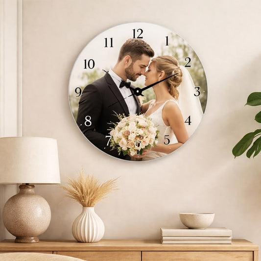 Custom Photo Wall Clock – Personalized Romantic Couple Picture Clock for Home Déco
