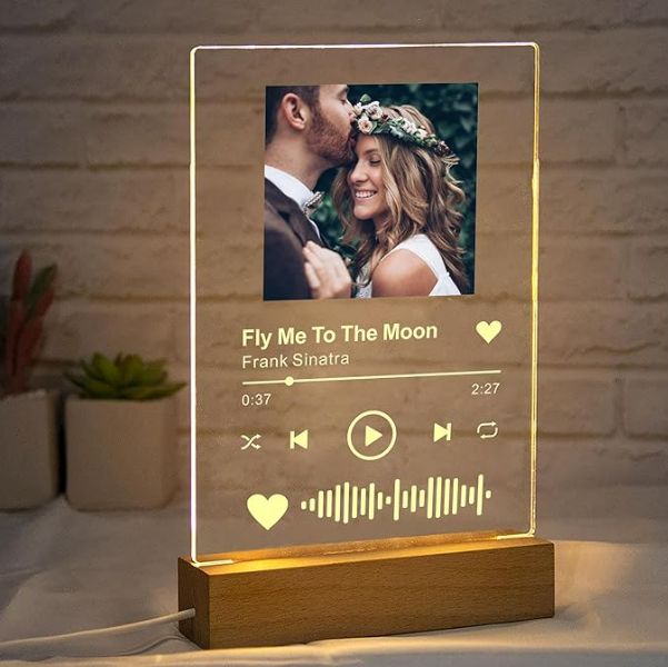 Custom Spotify Acrylic LED Lamp with Photo & Song | Personalized Music Plaque Night Light Gift