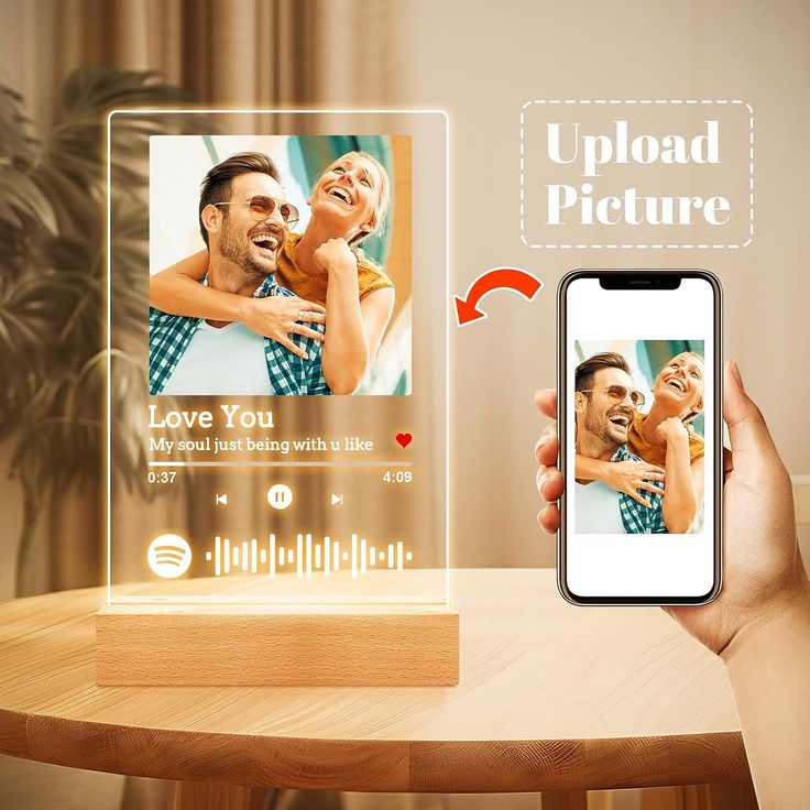 Custom Spotify Acrylic LED Lamp with Photo & Song | Personalized Music Plaque Night Light Gift