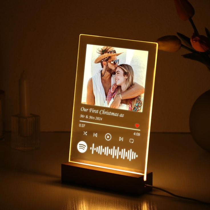 Custom Spotify Acrylic LED Lamp with Photo & Song | Personalized Music Plaque Night Light Gift
